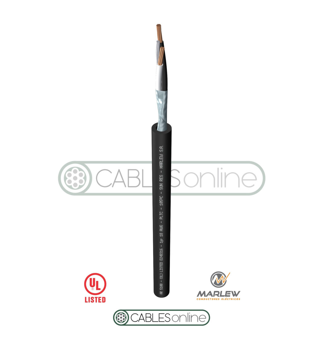 Cable Instrumentación Electrónica AR 5000 2x20 AWG Blindado 300V Marlew Negro Norma UL 13 Pareado