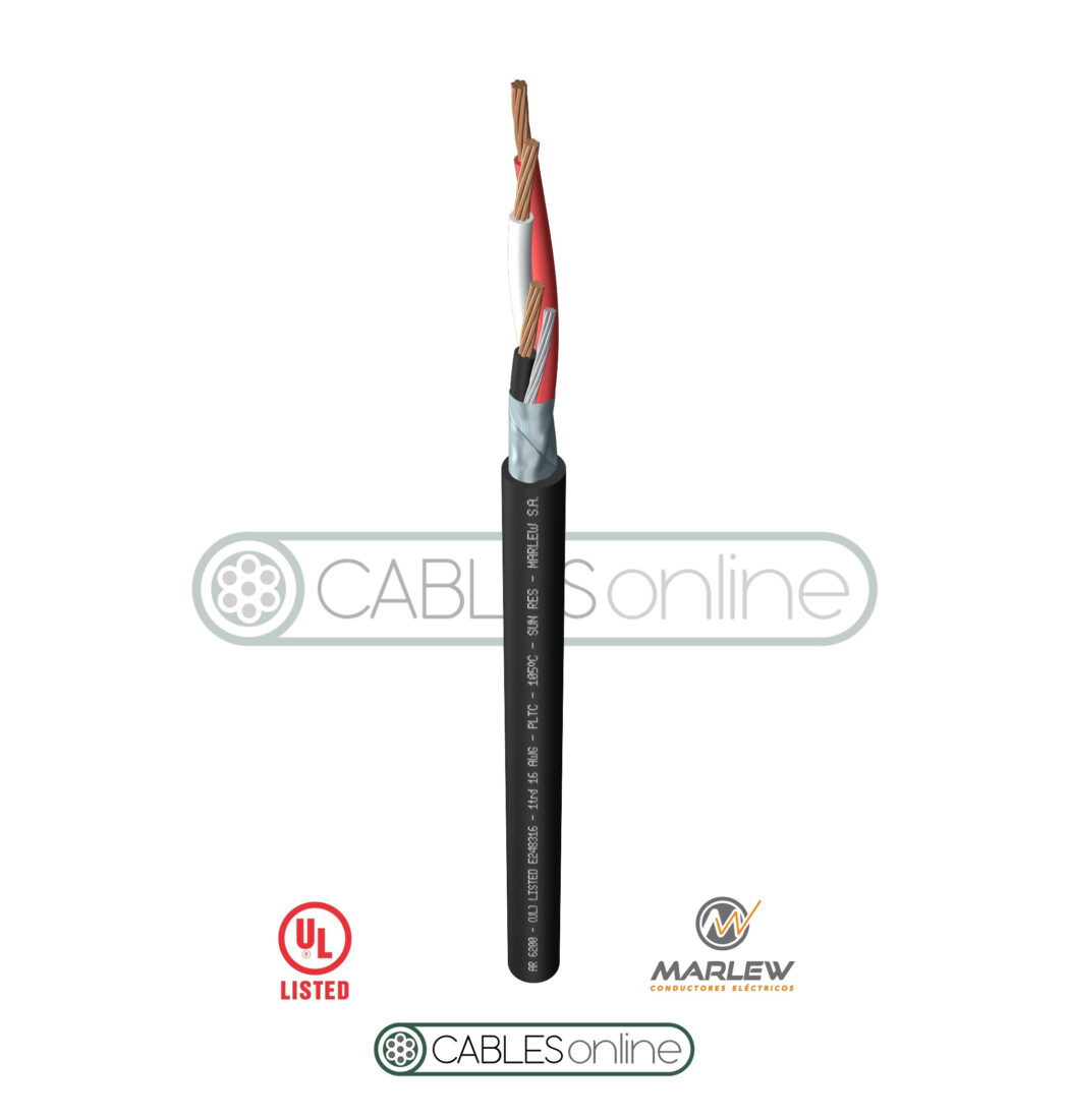 Cable Instrumentación Electrónica AR 6200 3x16 AWG Blindado 300V Marlew Negro Norma UL 13 Pareado